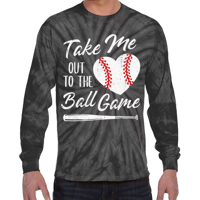 Take Me Out To The Ball Baseball Heart Cute Mothers Day Tie-Dye Long Sleeve Shirt