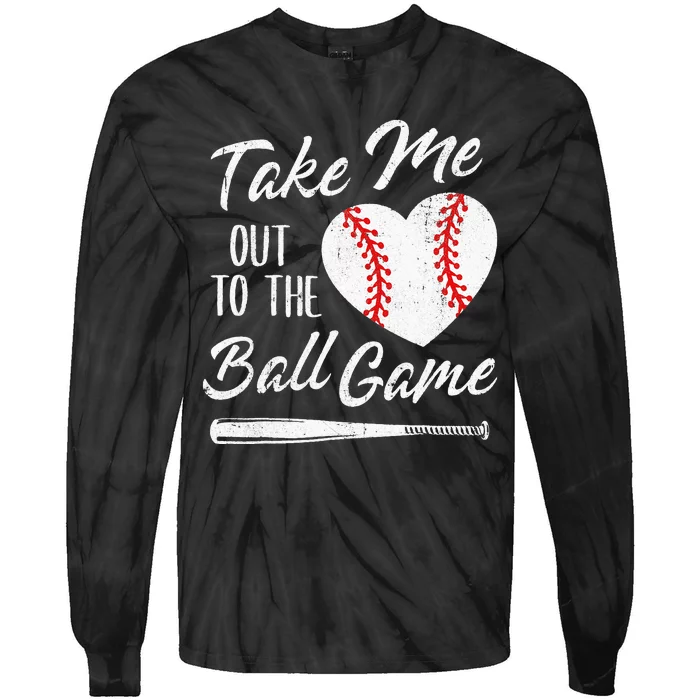 Take Me Out To The Ball Baseball Heart Cute Mothers Day Tie-Dye Long Sleeve Shirt