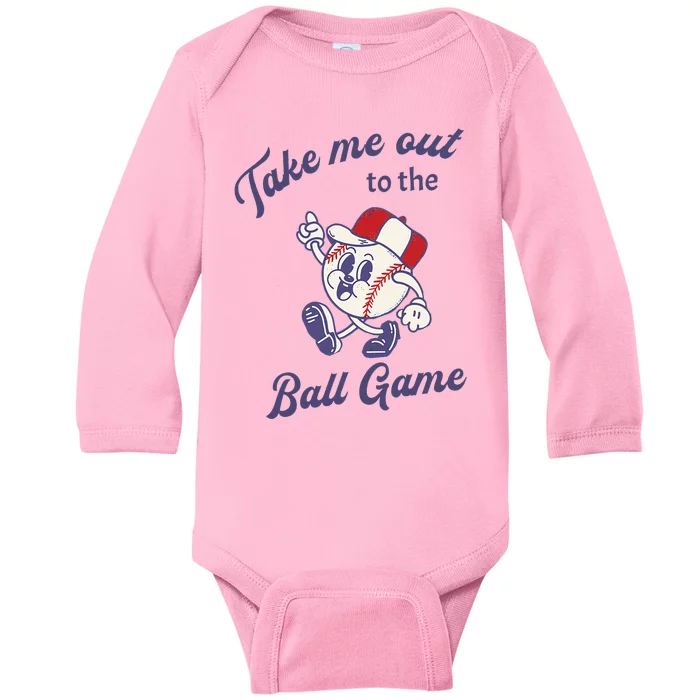 Take Me Out To The Baseball Ball Game Softball Vintage Baby Long Sleeve Bodysuit