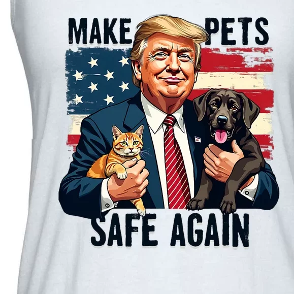 Trump Make Pets Safe Again Funny Save Our Pets Vote Trump Ladies Essential Flowy Tank