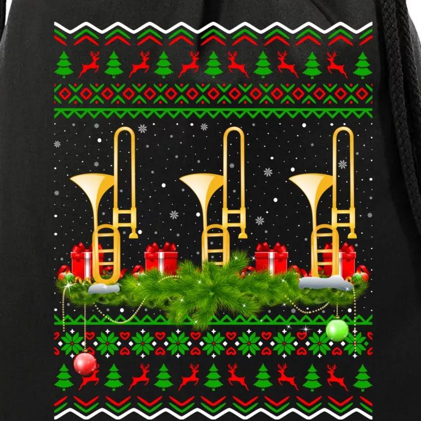 Trombone Music Player Xmas Gift Ugly Trombone Christmas Drawstring Bag