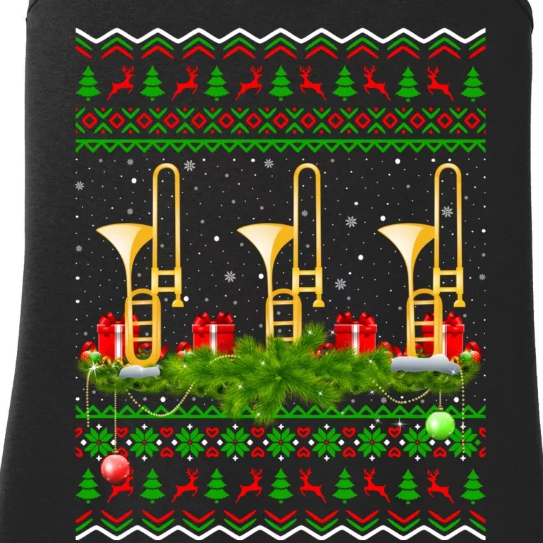 Trombone Music Player Xmas Gift Ugly Trombone Christmas Ladies Essential Tank