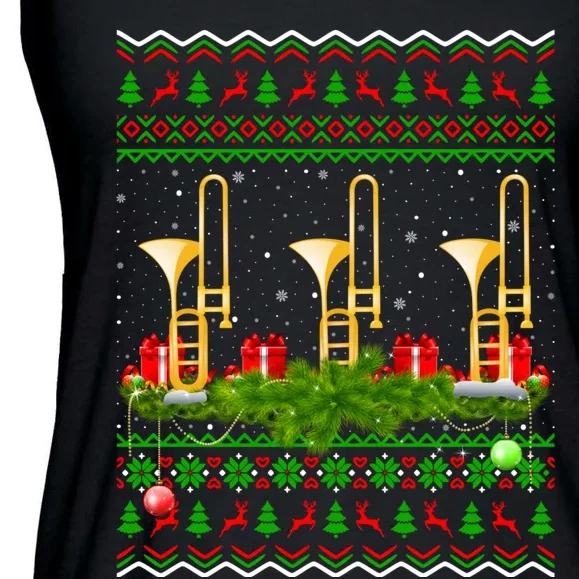 Trombone Music Player Xmas Gift Ugly Trombone Christmas Ladies Essential Flowy Tank