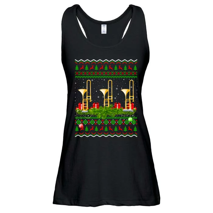 Trombone Music Player Xmas Gift Ugly Trombone Christmas Ladies Essential Flowy Tank