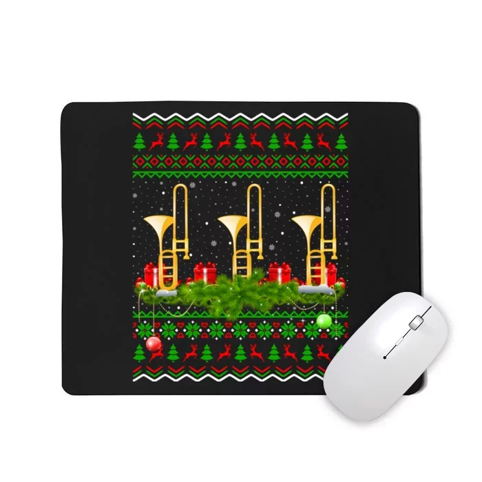 Trombone Music Player Xmas Gift Ugly Trombone Christmas Mousepad