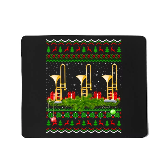 Trombone Music Player Xmas Gift Ugly Trombone Christmas Mousepad