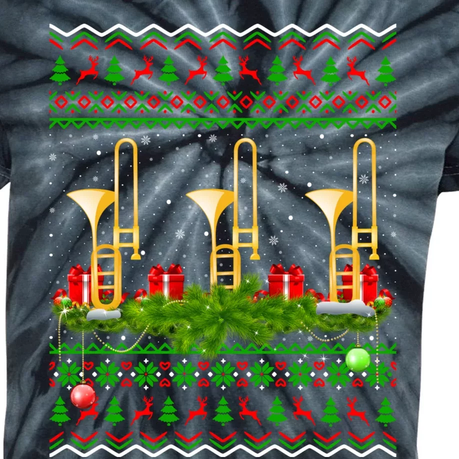 Trombone Music Player Xmas Gift Ugly Trombone Christmas Kids Tie-Dye T-Shirt