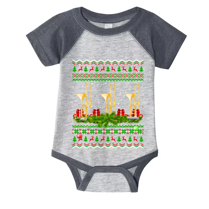 Trombone Music Player Xmas Gift Ugly Trombone Christmas Infant Baby Jersey Bodysuit