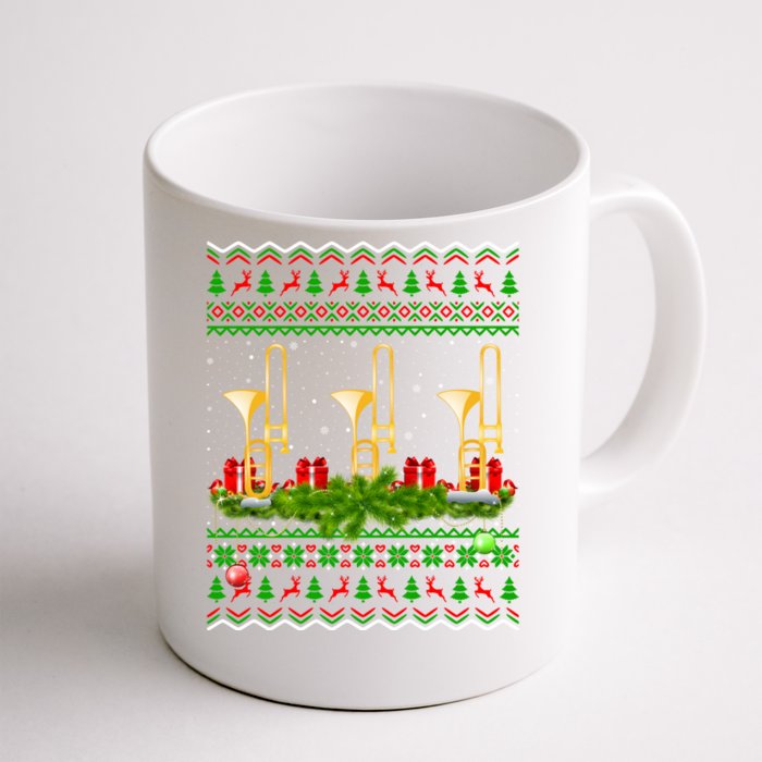 Trombone Music Player Xmas Gift Ugly Trombone Christmas Front & Back Coffee Mug