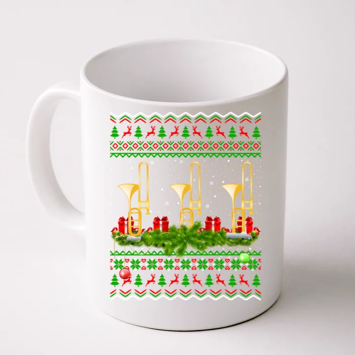 Trombone Music Player Xmas Gift Ugly Trombone Christmas Front & Back Coffee Mug