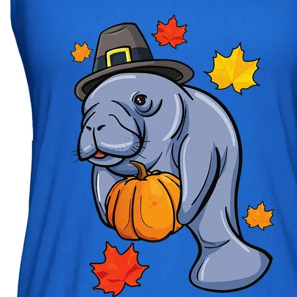 Thanksgiving Manatee Pilgrim Fall Pumpkin Dugong Ladies Essential Flowy Tank