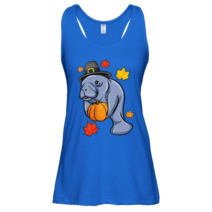 Thanksgiving Manatee Pilgrim Fall Pumpkin Dugong Ladies Essential Flowy Tank