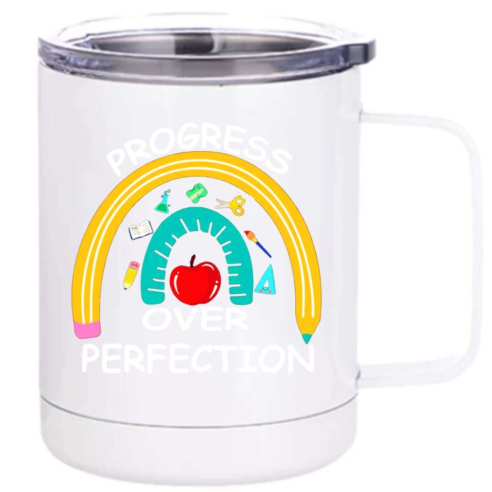 Teacher Motivational Progress Over Perfecti To School Great Gift Front & Back 12oz Stainless Steel Tumbler Cup