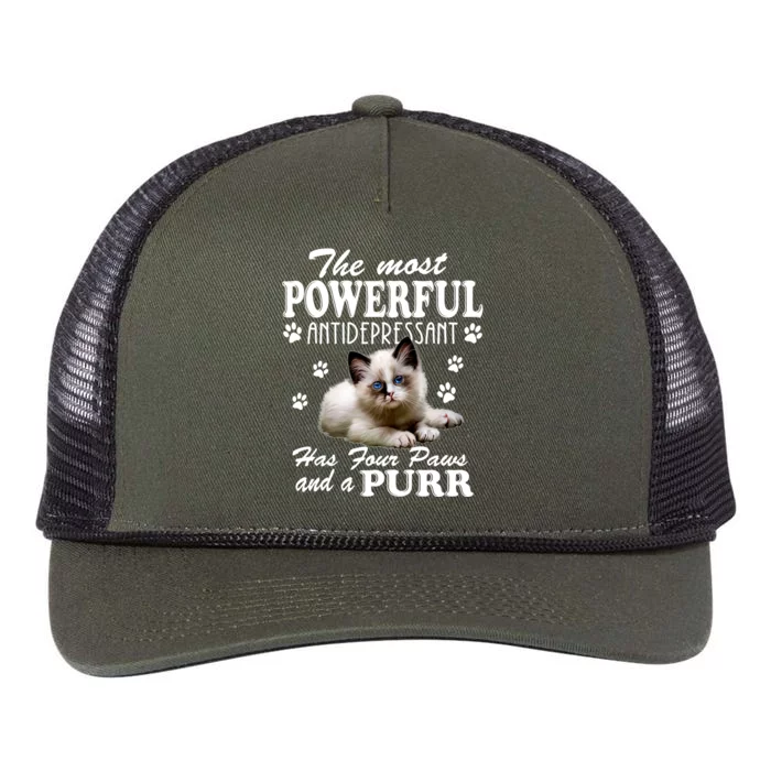 The Most Powerful Antidepressant Has Four Paws And A Purr Cute Gift Retro Rope Trucker Hat Cap