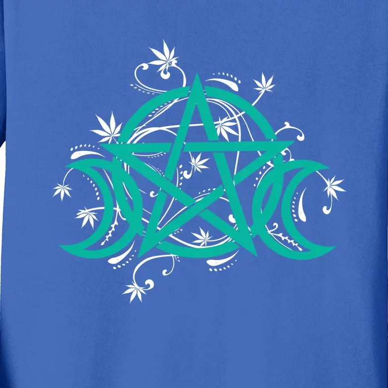 Triple Moon Pot Leaf Cool Gift Pentacle Wicca Herbal Witchcraft Kids Long Sleeve Shirt