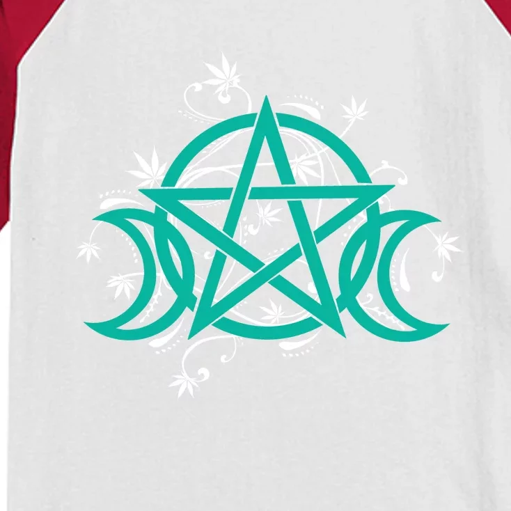 Triple Moon Pot Leaf Cool Gift Pentacle Wicca Herbal Witchcraft Kids Colorblock Raglan Jersey