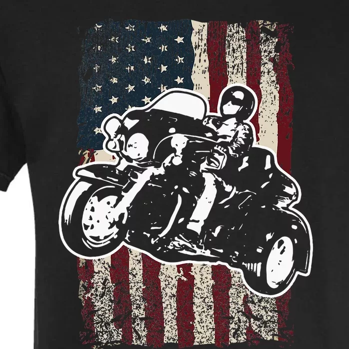 Triker Motorcycle Patriotic American Flag Trike Biker Gift Garment-Dyed Heavyweight T-Shirt