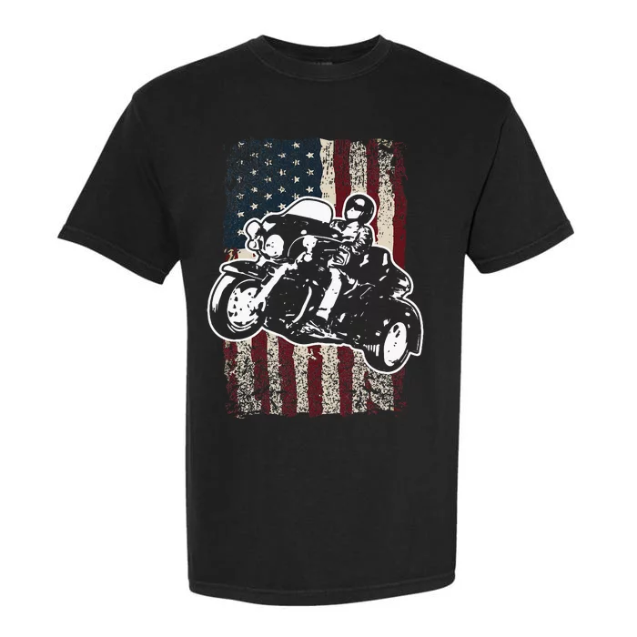 Triker Motorcycle Patriotic American Flag Trike Biker Gift Garment-Dyed Heavyweight T-Shirt