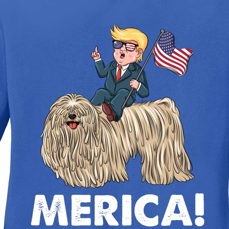 Trump Merica Riding A Puli Dog Patriotic 4th July Gift Ladies Long Sleeve Shirt