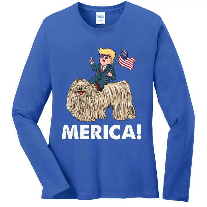 Trump Merica Riding A Puli Dog Patriotic 4th July Gift Ladies Long Sleeve Shirt