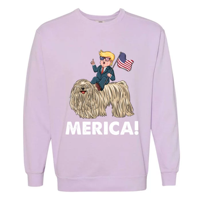 Trump Merica Riding A Puli Dog Patriotic 4th July Gift Garment-Dyed Sweatshirt