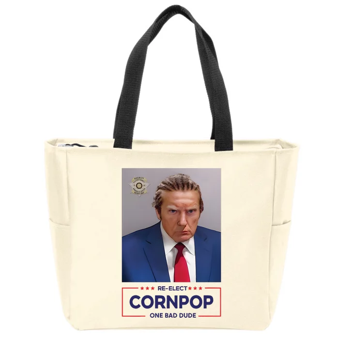 Trump Mugshot ReElect Cornpop One Bad Dude Zip Tote Bag