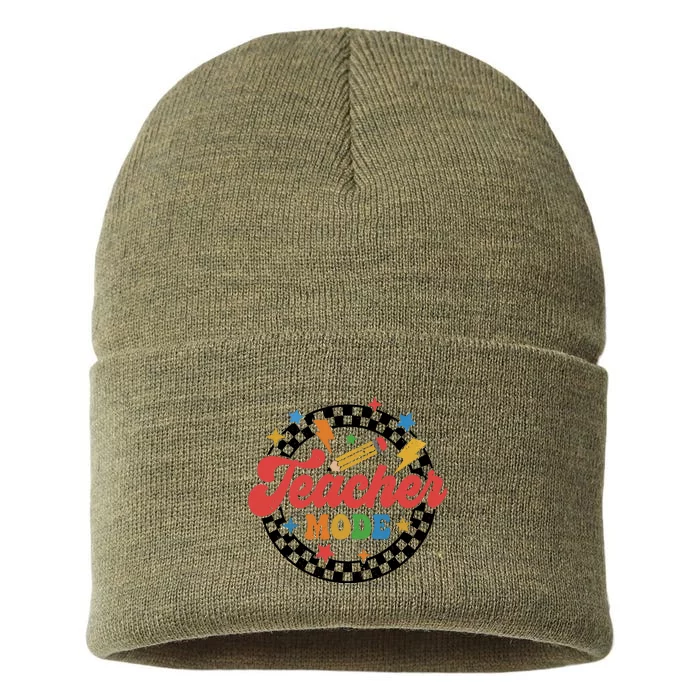 Teacher Mode Retro Vibe Back To School Teacher Life Sustainable Knit Beanie