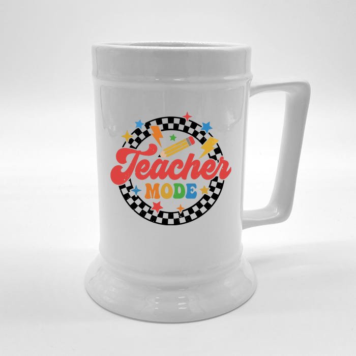 Teacher Mode Retro Vibe Back To School Teacher Life Front & Back Beer Stein