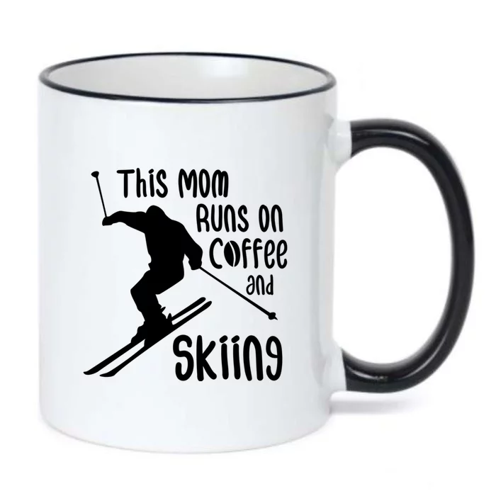 This Mom Runs On Coffee And Skiing Funny Skiing Lover Gift For Skier Black Color Changing Mug