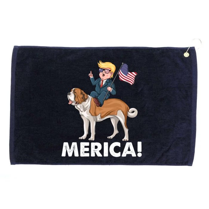 Trump Merica Riding A Saint Bernard Dog Patriotic 4th July Gift Grommeted Golf Towel