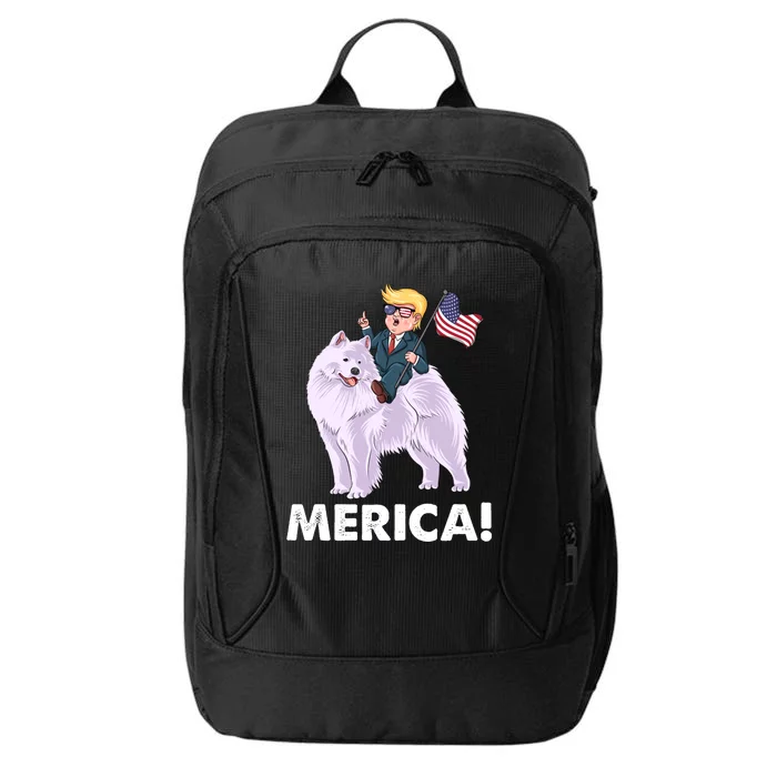 Trump Merica Riding A Samoyed Dog Patriotic 4th July Gift City Backpack