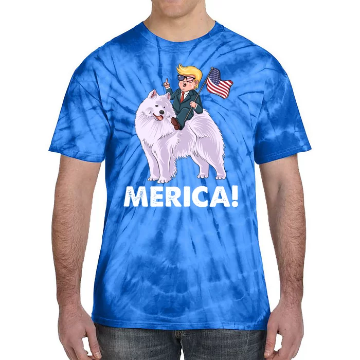 Trump Merica Riding A Samoyed Dog Patriotic 4th July Gift Tie-Dye T-Shirt