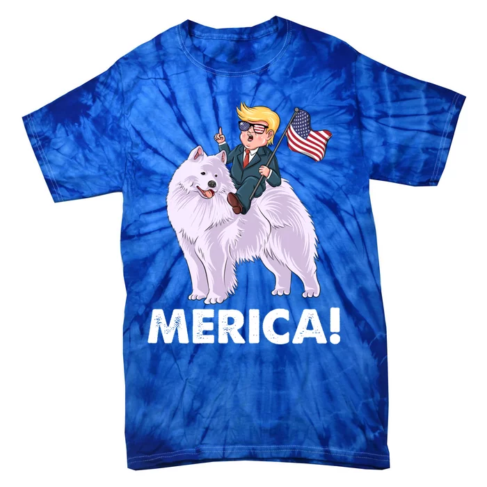 Trump Merica Riding A Samoyed Dog Patriotic 4th July Gift Tie-Dye T-Shirt