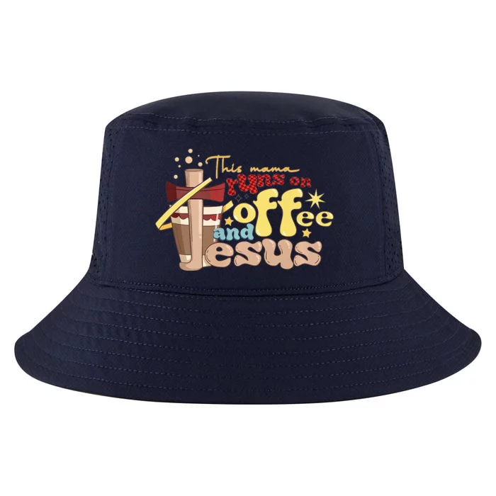 This Mom Runs On Coffee And Jesus Funny Cool Comfort Performance Bucket Hat