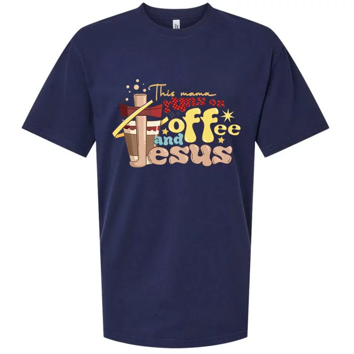 This Mom Runs On Coffee And Jesus Funny Sueded Cloud Jersey T-Shirt