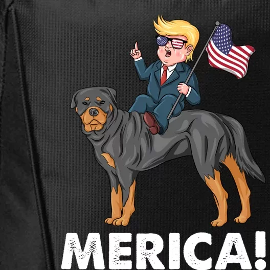 Trump Merica Riding A Rottweiler Dog Patriotic 4th July Great Gift City Backpack