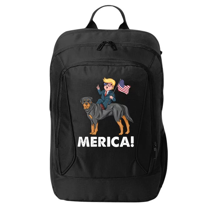 Trump Merica Riding A Rottweiler Dog Patriotic 4th July Great Gift City Backpack