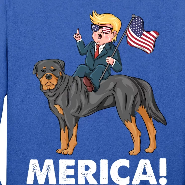 Trump Merica Riding A Rottweiler Dog Patriotic 4th July Great Gift Tall Long Sleeve T-Shirt