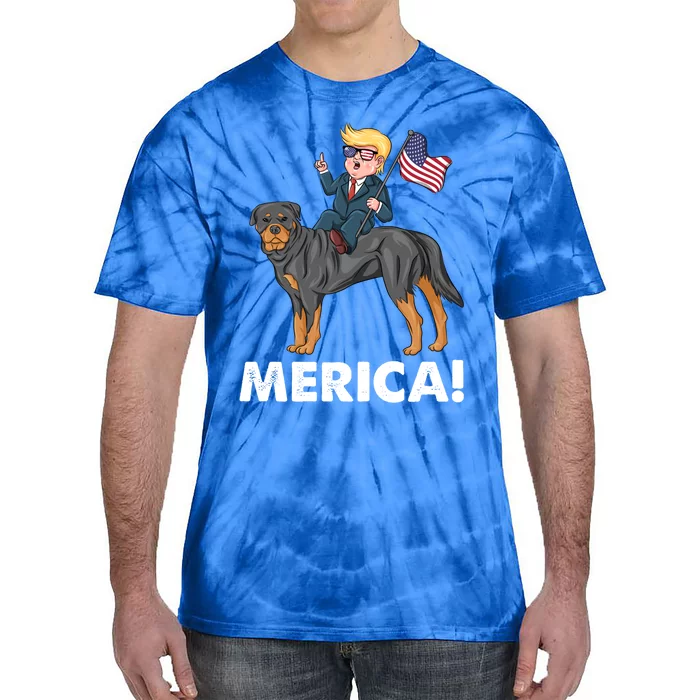 Trump Merica Riding A Rottweiler Dog Patriotic 4th July Great Gift Tie-Dye T-Shirt