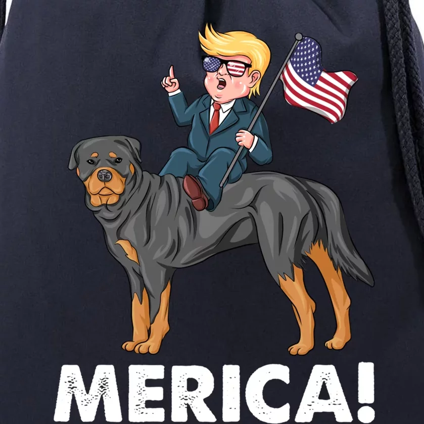 Trump Merica Riding A Rottweiler Dog Patriotic 4th July Great Gift Drawstring Bag