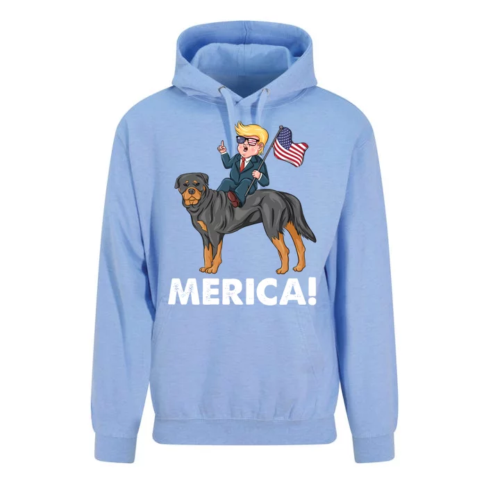 Trump Merica Riding A Rottweiler Dog Patriotic 4th July Great Gift Unisex Surf Hoodie