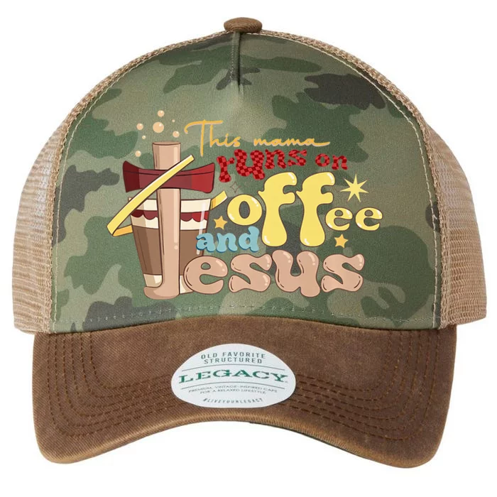 This mom runs on coffee and Jesus! Funny Legacy Tie Dye Trucker Hat