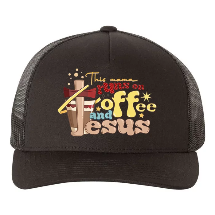 This mom runs on coffee and Jesus! Funny Yupoong Adult 5-Panel Trucker Hat