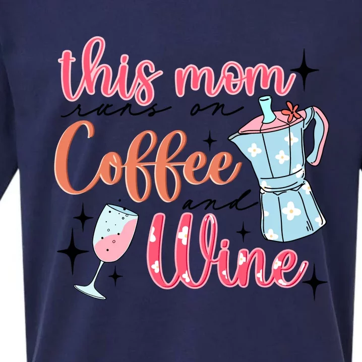 This Mom Runs On Coffee And Wine Sueded Cloud Jersey T-Shirt