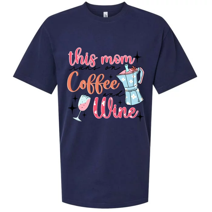 This Mom Runs On Coffee And Wine Sueded Cloud Jersey T-Shirt