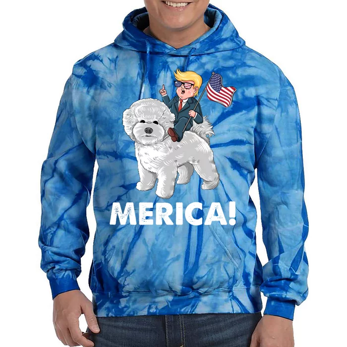 Trump Merica Riding A Bichon Frise Dog 4th July Great Gift Tie Dye Hoodie