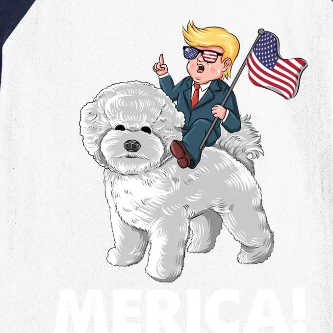 Trump Merica Riding A Bichon Frise Dog 4th July Great Gift Baseball Sleeve Shirt