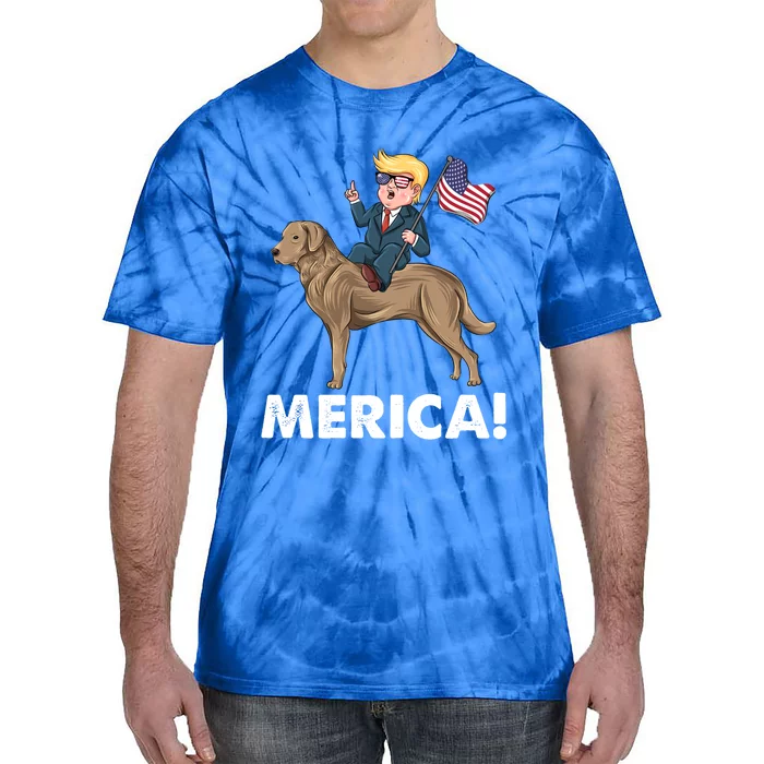 Trump Merica Riding A Chesapeake Bay Retriever Dog 4th July Cute Gift Tie-Dye T-Shirt