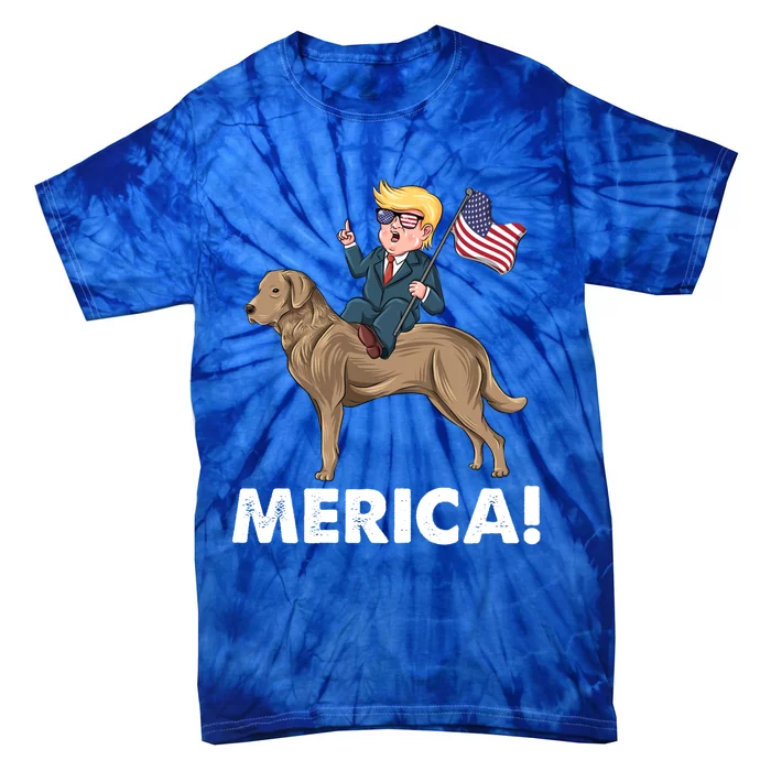 Trump Merica Riding A Chesapeake Bay Retriever Dog 4th July Cute Gift Tie-Dye T-Shirt