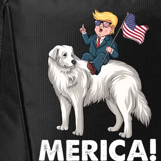 Trump Merica Riding A Kuvasz Dog Patriotic 4th July Funny Gift City Backpack